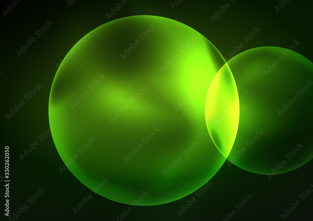 Glowing neon shiny transparent bubbles, glass circles or bio cell concept. Techno futuristic vector abstract background For Wallpaper, Banner, Background, Card, Book Illustration, landing page