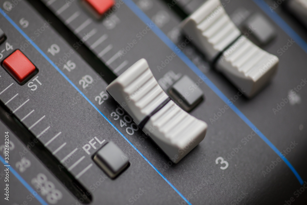 Sliders on Recording Mixer Sliders on Recording Mixer