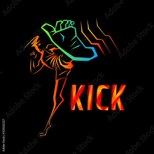 kick, neon style vector illustration
