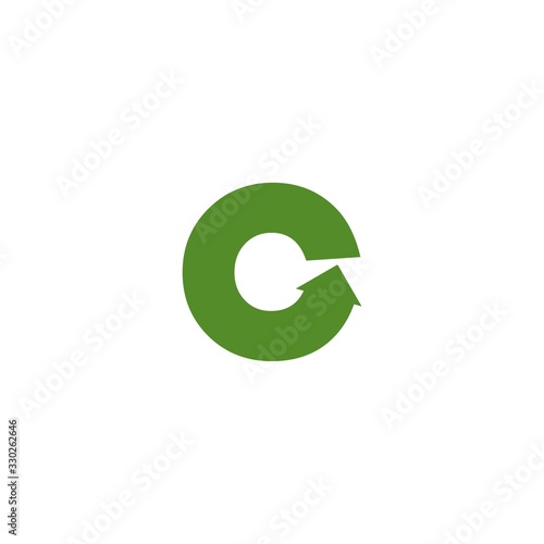 Letter C rotation stripes arrow symbol isolated on white background photo