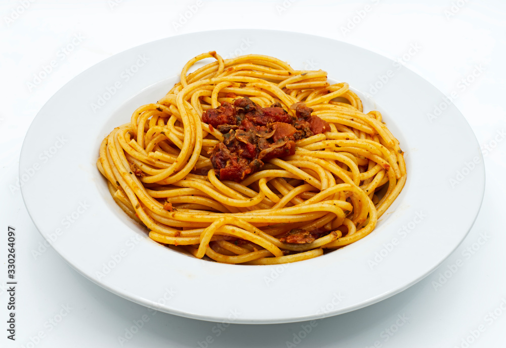 Italian seafood pasta with clams. Spaghetti alle Vongole isolated on white Italian seafood pasta with clams. Spaghetti alle Vongole isolated on white