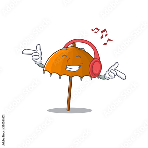 enjoying music orange umbrella cartoon mascot design
