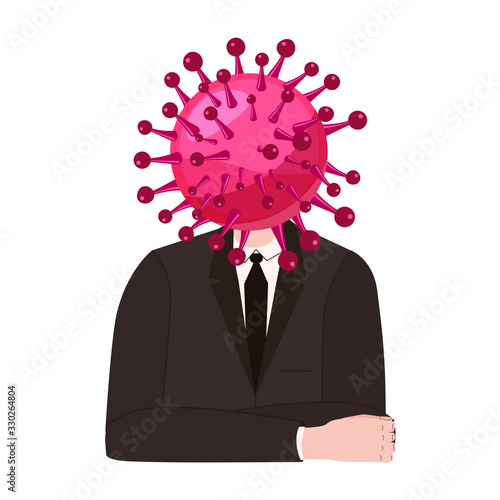 Virus character, human body head virus. Microbe, Pathogen, coronavirus flu germ virus infection bacteriaicon