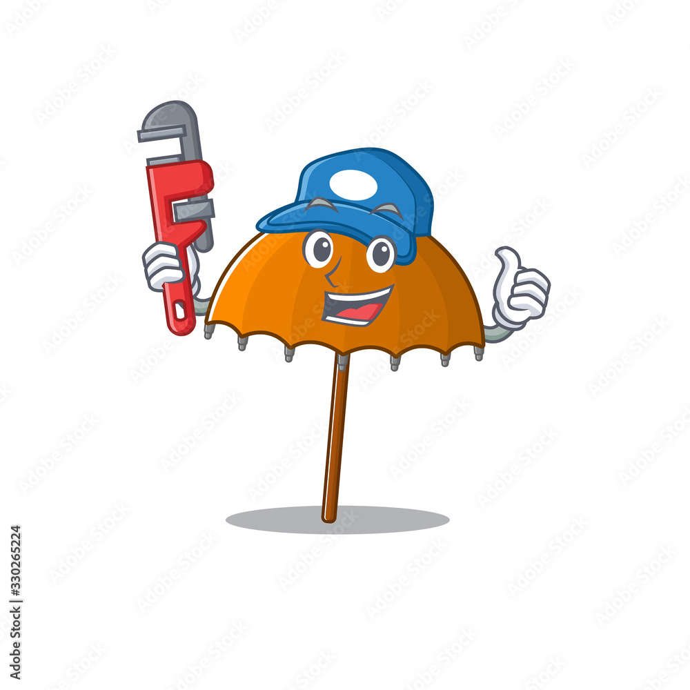 Smart Plumber orange umbrella on cartoon character design