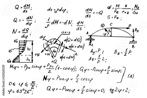 Physical equations on whiteboard. Vector hand-drawn illustration. Vintage scientific and educational background.