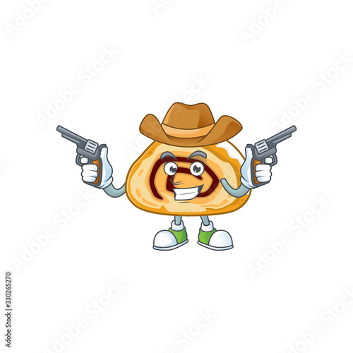 Cool cowboy cartoon design of swiss roll holding guns