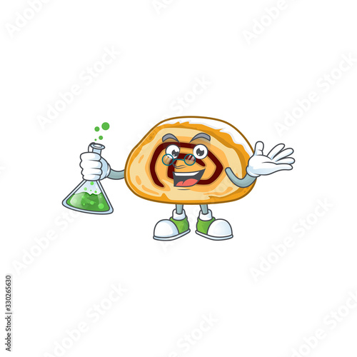 Swiss roll brainy Professor Cartoon design grasp a glass tube