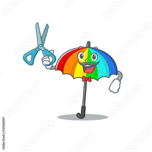 Cool Barber rainbow umbrella mascot design style