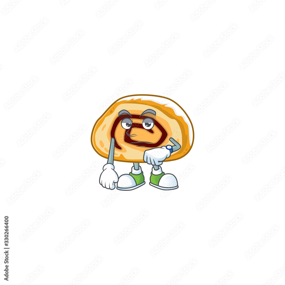A cartoon icon of swiss roll with waiting gesture A cartoon icon of swiss roll with waiting gesture