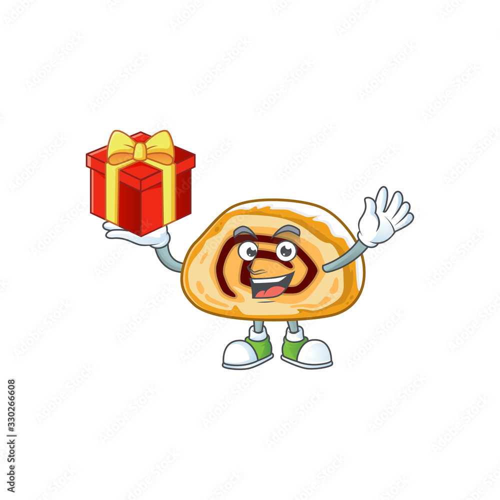 A mascot design style of swiss roll showing crazy face A mascot design style of swiss roll showing crazy face