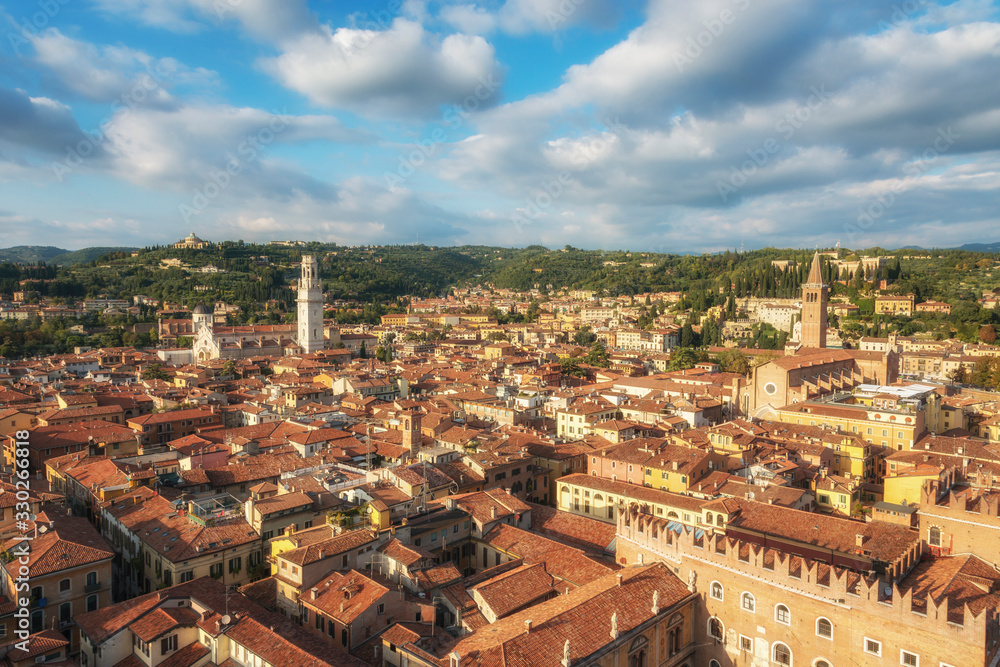 Verona centre city with red roofs, Veneto region, Italy.