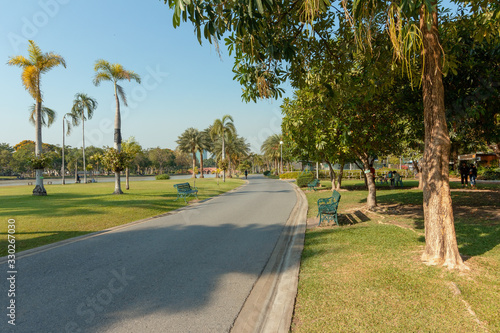 Beautiful path view in the park in the evening.