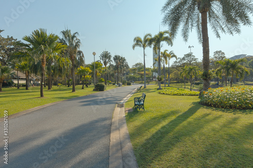 Beautiful path view in the park in the evening.
