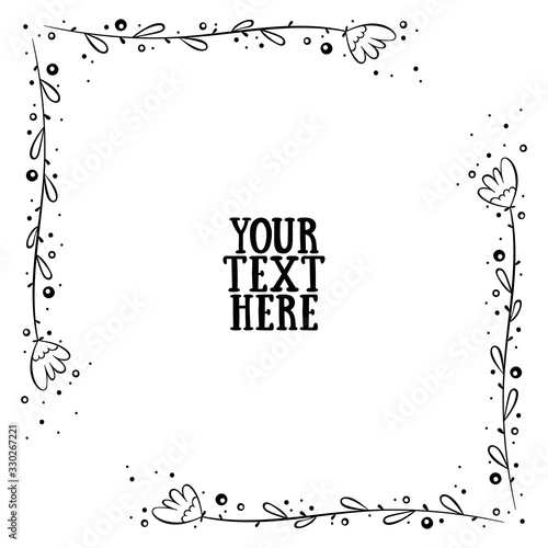 Your text here. Square frame. Flower. Round dots. Isolated vector object on a white background.