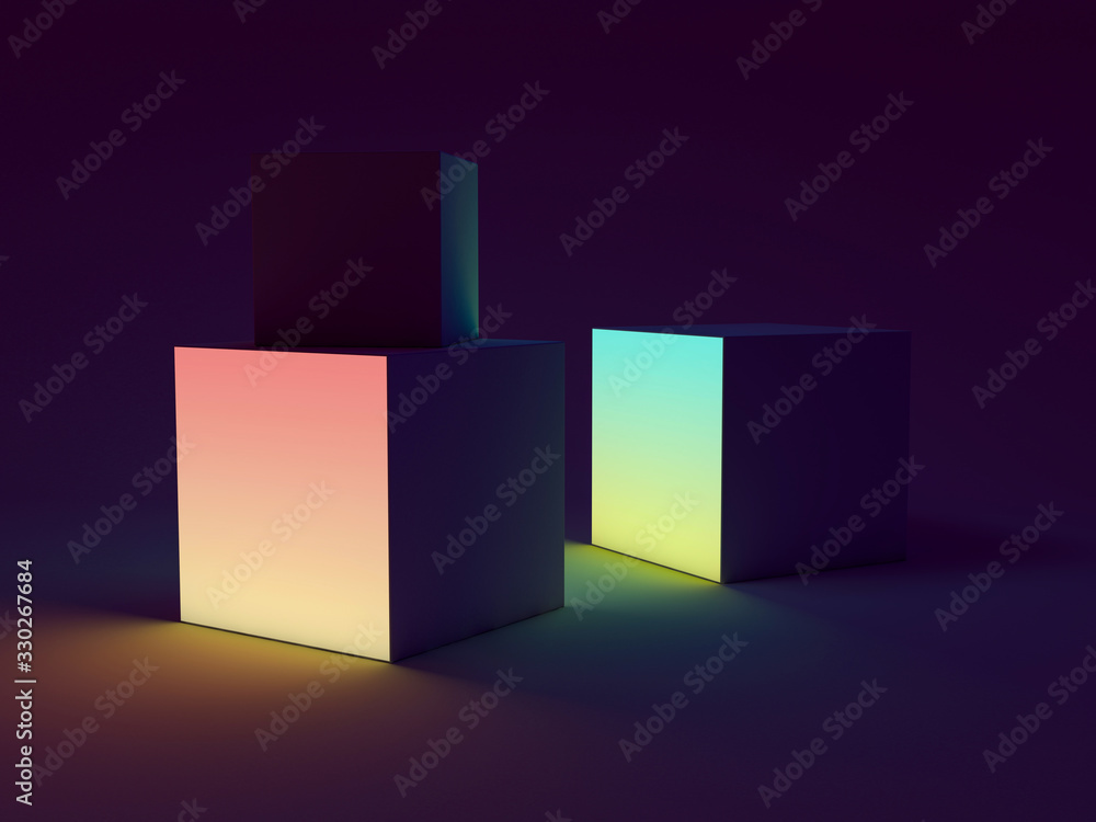 Lightbox colorful cubes on black background. 3D Lightbox colorful cubes on black background. 3D