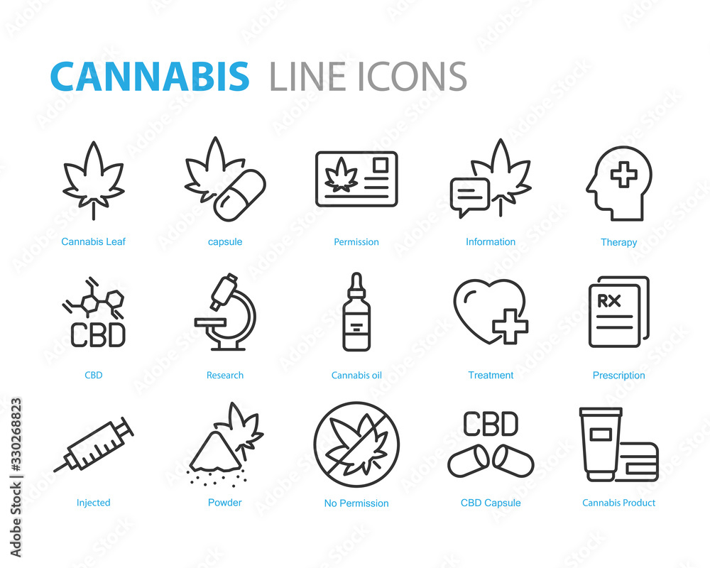 set of cannabis icons, CBD, medicine, natural therapy set of cannabis icons, CBD, medicine, natural therapy