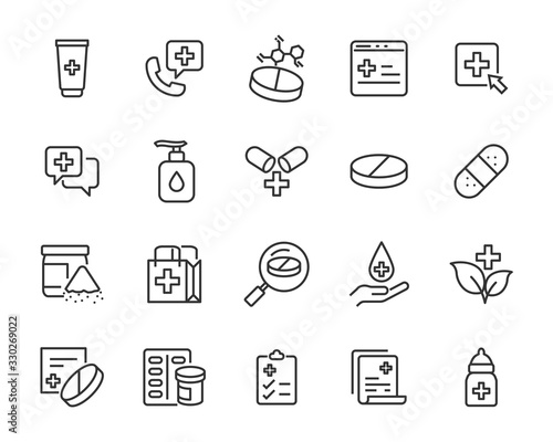 set of medicine icons, pharmacy, drug store, capsule