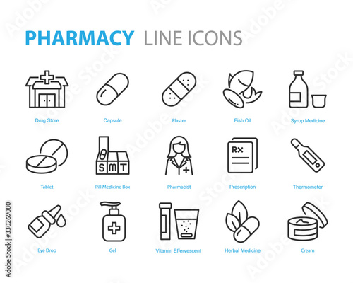 set of medicine icons, pharmacy, drug store, capsule