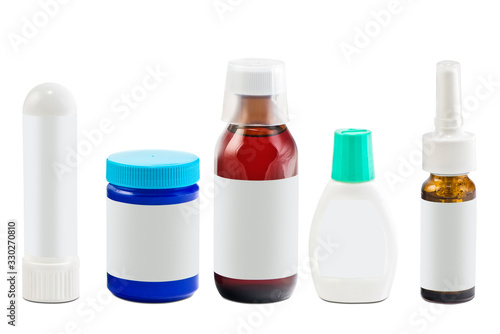 Collection of pharmaceuticals for colds, coughs and lung disease photo