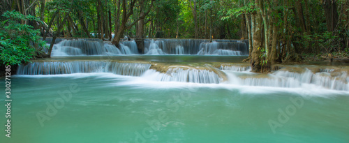 Huay Mae Khamin waterfalls in deep forest at Srinakarin National Park  Kanchanaburi  A beautiful stream water famous rainforest waterfall in Thailand