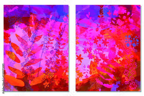 Creative artistic floral background with flowers and hand painted textures. M...