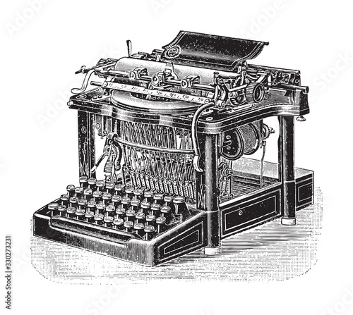 Old typewriter   vintage illustration from Brockhaus Konversations-Lexikon 1908