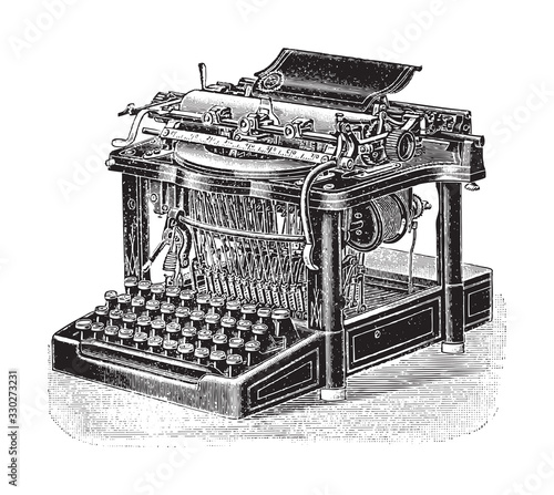 Old typewriter / vintage illustration from Brockhaus Konversations-Lexikon 1908