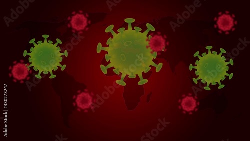 Concept Green and red virus flowing in the bloodstream ,cell infect organism. on world map