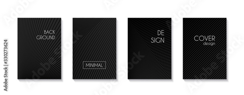 Minimal black cover templates. Abstract dark vector vertical backgrounds with lines. For banners, posters, presentations