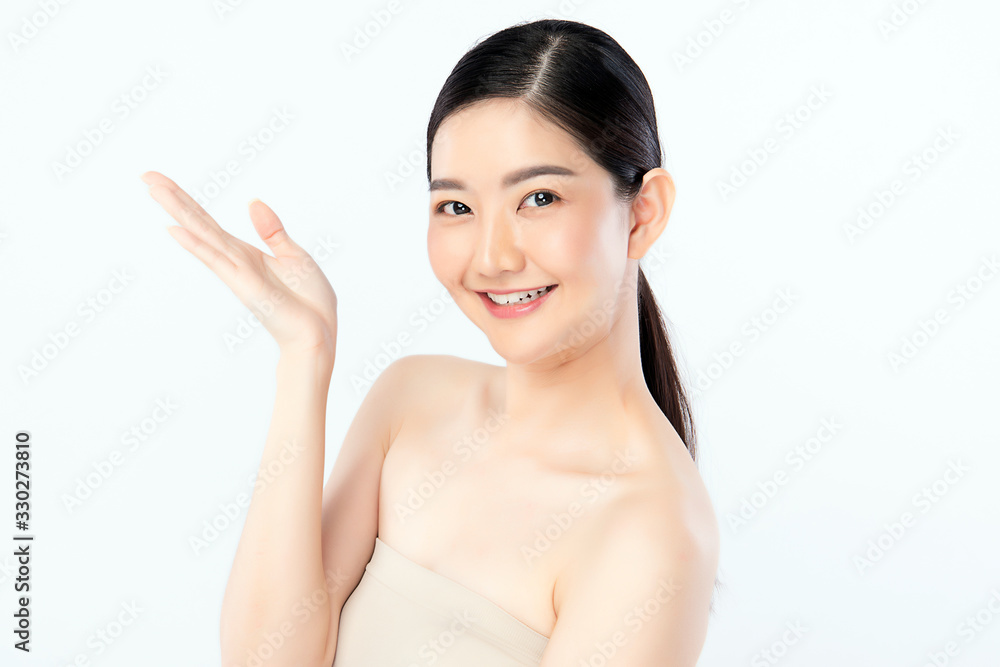 Beautiful Young Asian Woman with Clean Fresh Skin. Face care, Facial treatment, Cosmetology, beauty and healthy skin and cosmetic concept .woman beauty skin isolated on white background Beautiful Young Asian Woman with Clean Fresh Skin. Face care, Facial treatment, Cosmetology, beauty and healthy skin and cosmetic concept .woman beauty skin isolated on white background