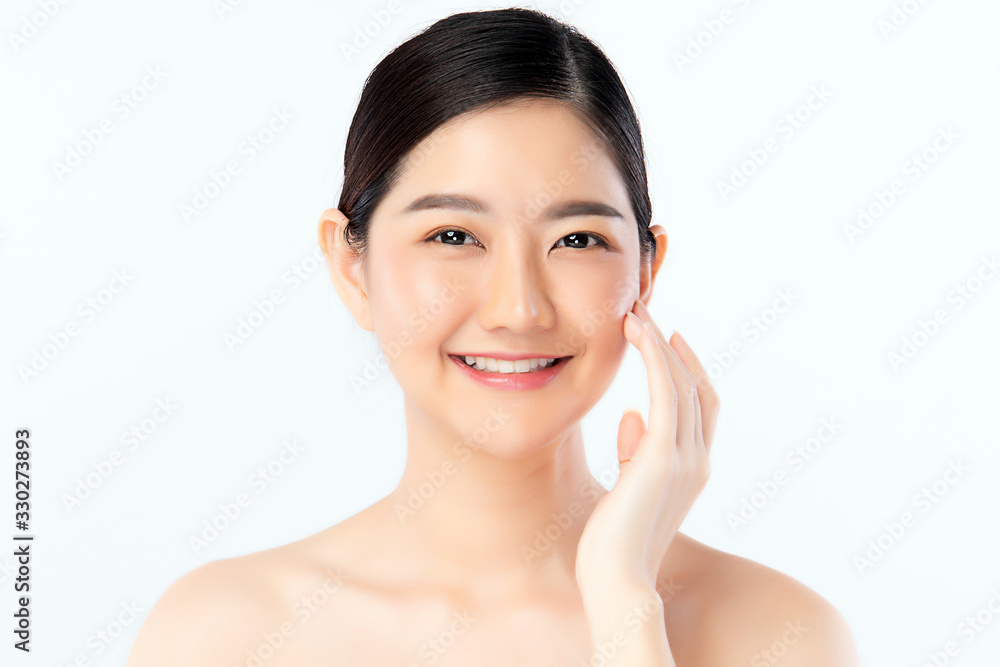 Beautiful Young Asian Woman with Clean Fresh Skin. Face care, Facial treatment, Cosmetology, beauty and healthy skin and cosmetic concept .woman beauty skin isolated on white background Beautiful Young Asian Woman with Clean Fresh Skin. Face care, Facial treatment, Cosmetology, beauty and healthy skin and cosmetic concept .woman beauty skin isolated on white background