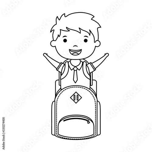 cute little student boy with schoolbag character