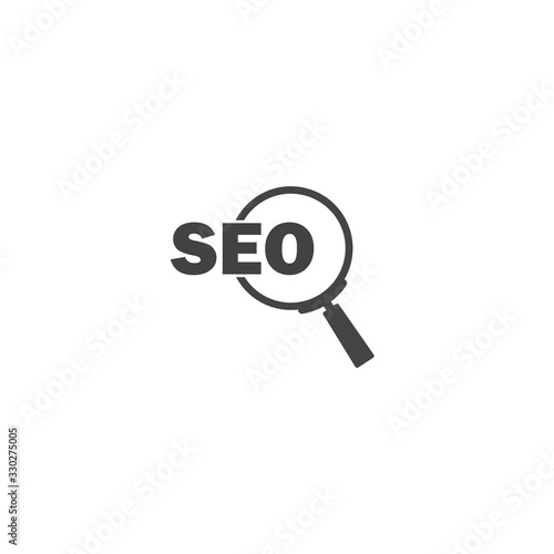 SEO magnifier icon on white isolated background. Layers grouped for easy editing illustration. For your design.