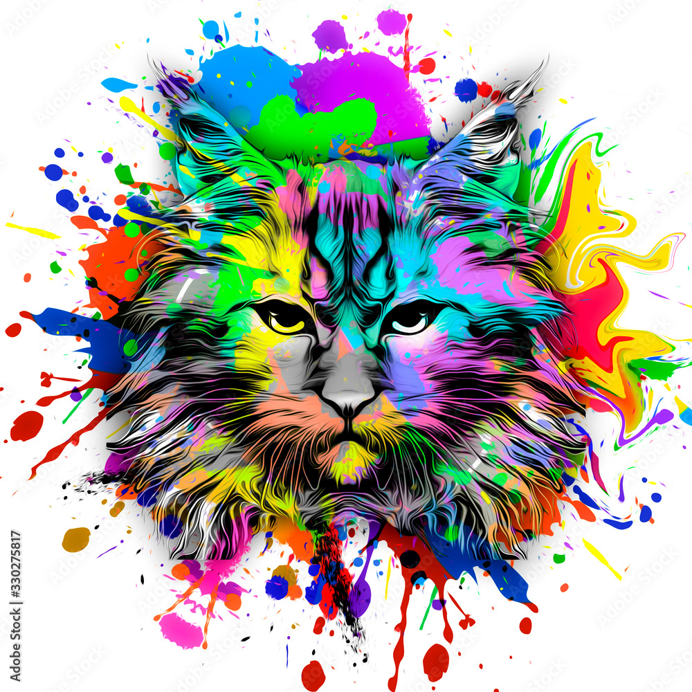 Abstract creative illustration with colorful cat 