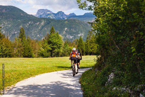 Mountain Bike cyclists riding countryside track