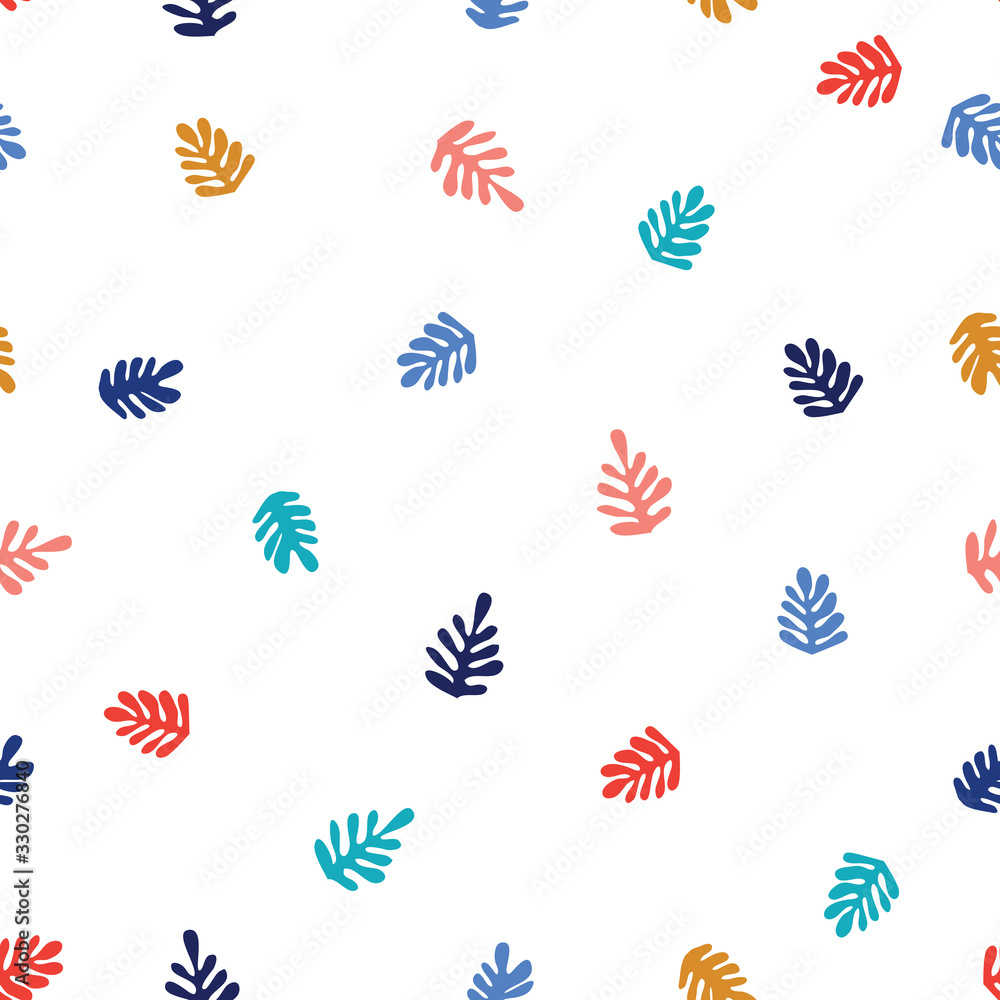 Modern seamless summer pattern with decorative tropical leaves. Background for textile, fabric manufacturing, wallpaper, covers, surface, print, gift wrap, scrapbooking. Modern seamless summer pattern with decorative tropical leaves. Background for textile, fabric manufacturing, wallpaper, covers, surface, print, gift wrap, scrapbooking.