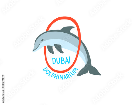 hand drawing sketch icon of Dubai dolphinarium - dolphin jumps through the ring
