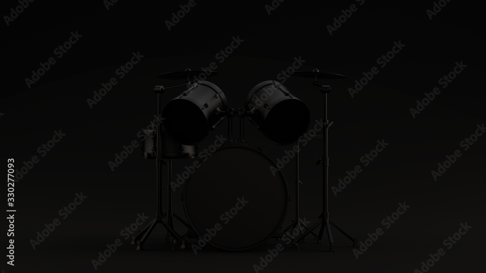 Black Drum Kit  Black Background 3d illustration 3d render	