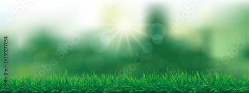 Happy easter in nature on blurred background. Vector illustration.