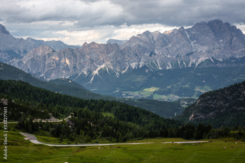 Summer view of Dolomites in North Italy. Tre Cime, Santa Maddalena