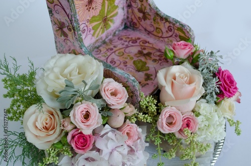 beautiful mix of pink and white roses close-up. flowers floristry