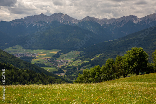 Summer view of Dolomites in North Italy. Tre Cime, Santa Maddalena