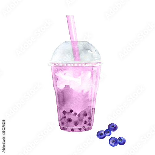 Bubble tea with blackberry flavor and tapioca pearls