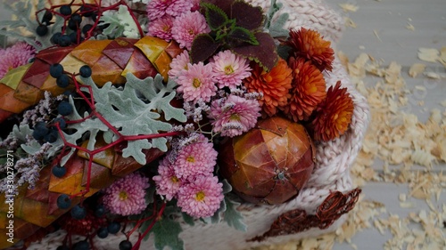 Floral decorative composition, with decor, cineraria leaves. Floral design.