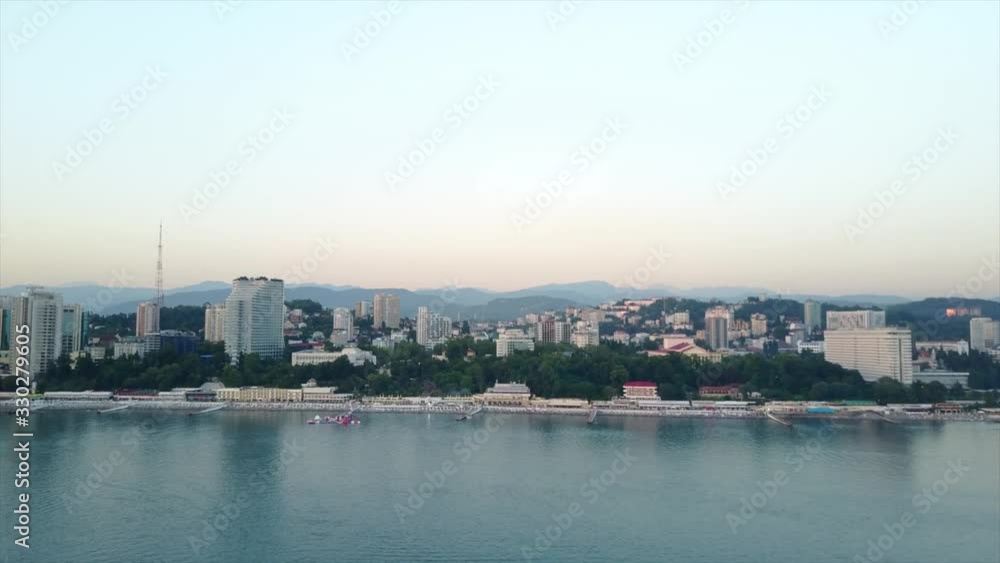 Shooting the shoreline in the city of Sochi on the sunset view from the sea Shooting the shoreline in the city of Sochi on the sunset view from the sea