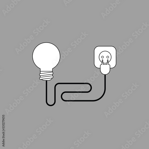 Vector illustration concept of light bulb with wire electrical plug and outlet.