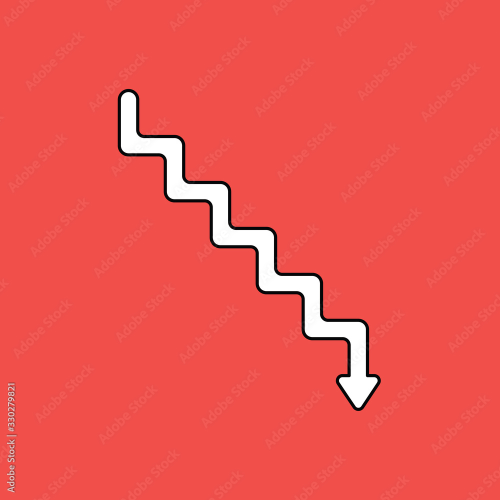 Vector illustration concept of line stairs symbol icon with arrow pointing down. Vector illustration concept of line stairs symbol icon with arrow pointing down.