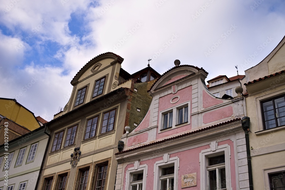 A series of colored building facades (Prague, Czech Republic, Europe)