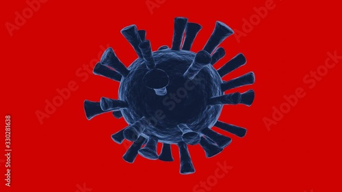 3D rotating model Coronavirus Covid-19 virus blue color with red background for croma key, Full Hd 50fps video 