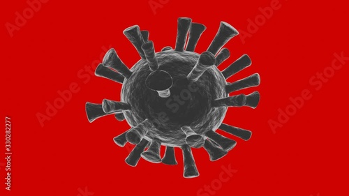 3D rotating model Coronavirus Covid-19 virus white color with full red background for croma key, Full Hd 50fps video